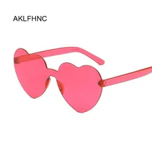 Женские солнцезащитные очки в форме сердца без оправы, цветные солнцезащитные очки с прозрачными линзами, для путешествий, красные, розовые, желтые