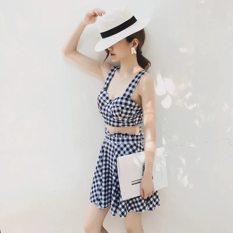

Swimwear For Women Push Up Bikinis Rash Guard Women's Summer Suit Sexy Bikini Set New Plaid Split Skirt Swimsuit 2019 Underwire