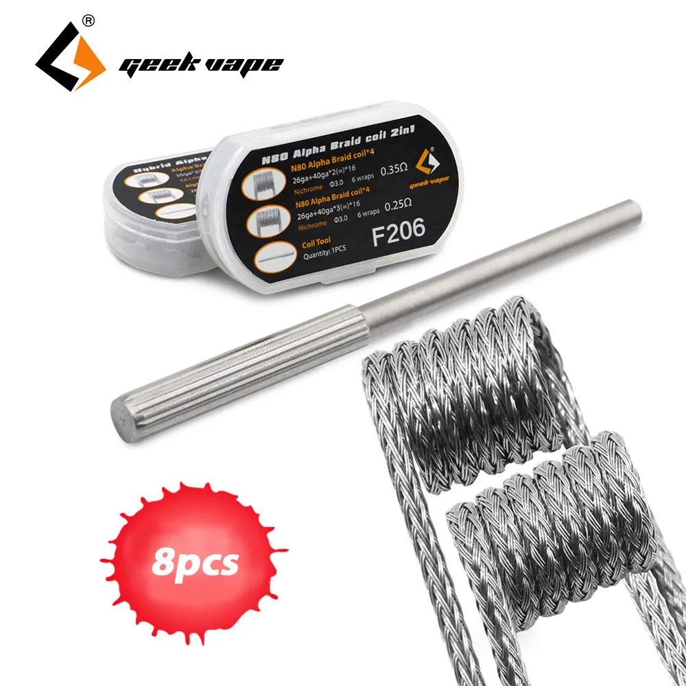 

Original 8pcs GeekVape N80 Alpha Braid Coil 2 In 1 Coil 0.35ohm / 0.25ohm with SS Coil Tool Made of Nichrome/N80 DIY Spare Part