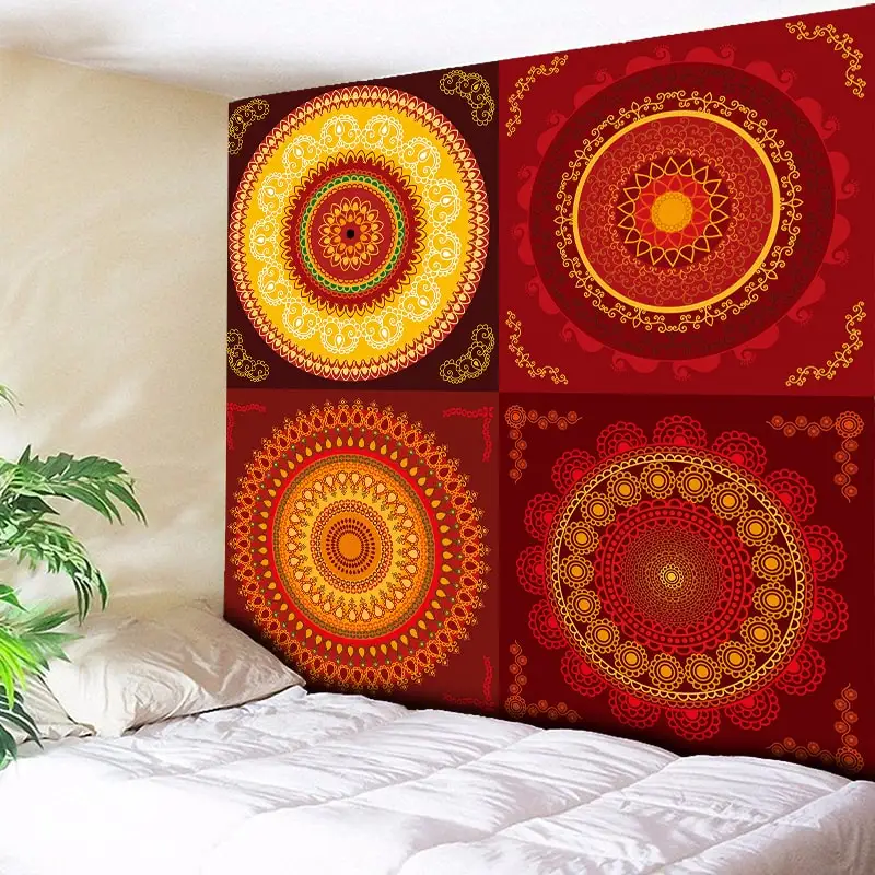 Red Peacock Mandala Tapestry Home Decor Wall Tapestries Hanging Indian