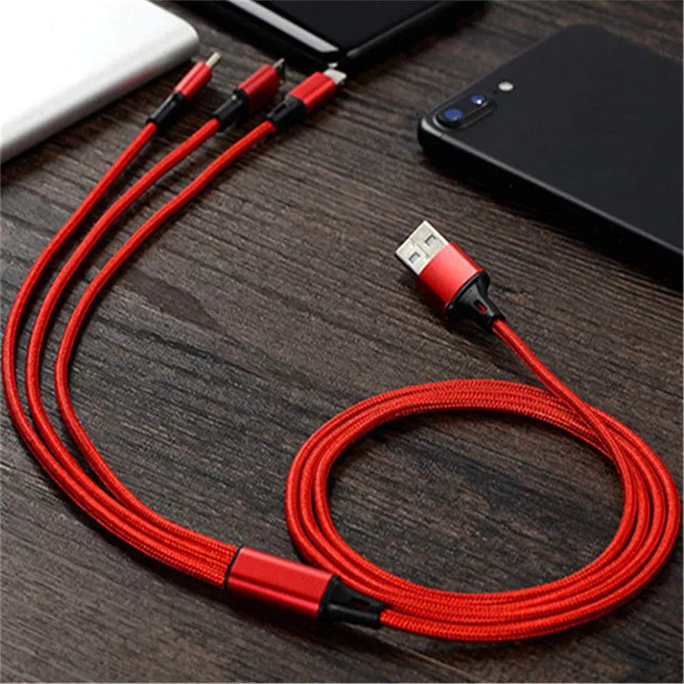 

3 in 1 USB Cable Nylon Braid 1.2m 2.4A Micro Type C 8Pin Charging Charger Cord For iPhone X/Samsaung Android Mobile Phone