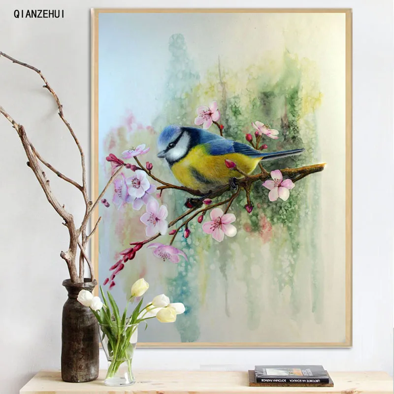 

QIANZEHUI,DIY Rhinestone plastic crafts diamond Birds and flowers Square diamond painting cross stitch full diamond embroidery