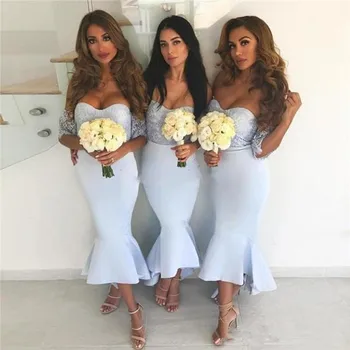 

2019 Country Bridesmaid Dresses Mermaid Off-Shoulder High-Low With Lace Backless Wedding Guest Bridesmaids Gowns Custom Made