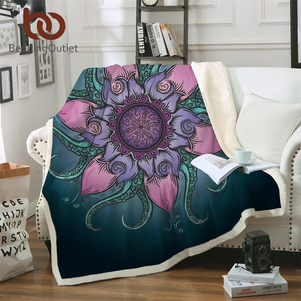 

BeddingOutlet Octopus Exotic Sherpa Throw Blanket Floral Ethnic Mandala Bedspread Plush Blanket Flower Nautical Ocean Bedding