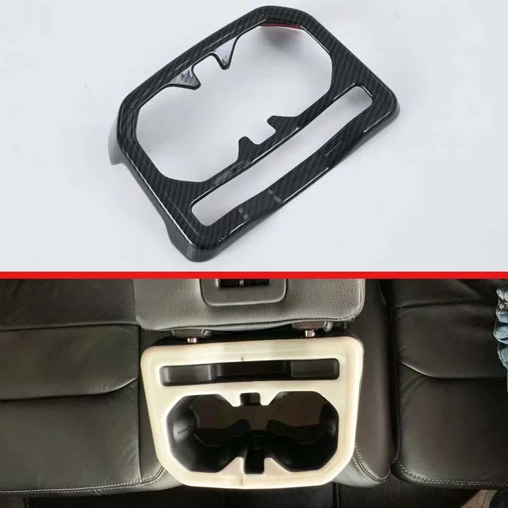 

For Jeep Wrangler JL 2018 2019 Carbon Fiber Style Rear Seat Drink Cup Holder Chrome Trim Cover Bezel Surround Frame Styling