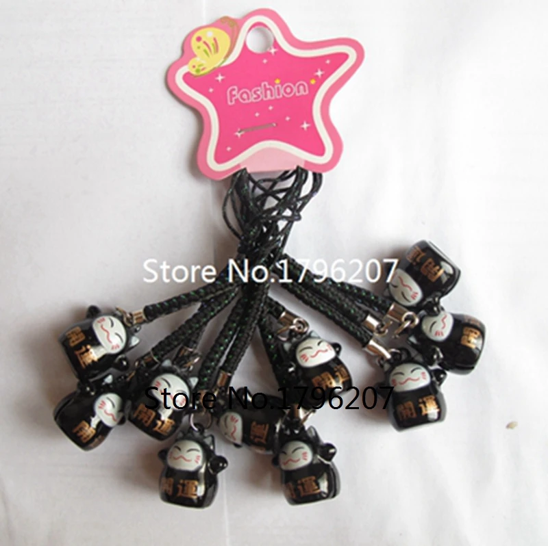 

New 10 Pcs Cartoon luck cat bell Cell Phone Strap Charms Keychains Key Ring DIY Jewelry Making Accessories Ty-114