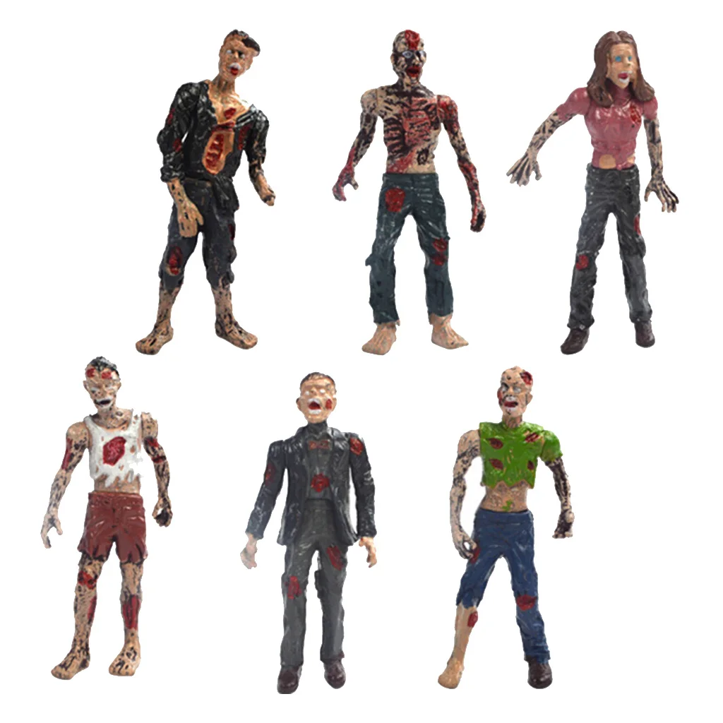 6pcs Zombie Figure Hand Paint Dead People Figurines Set for Achitectural Diorama Supplies, Halloween Decorations