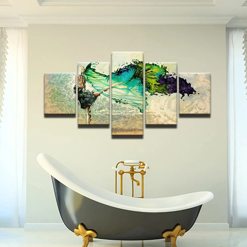 

Canvas Painting Wall Art Abstract 5 Panel Ballet Framework Decorative Modular Dancer Girl Pictures For Living Room Bedroom Print