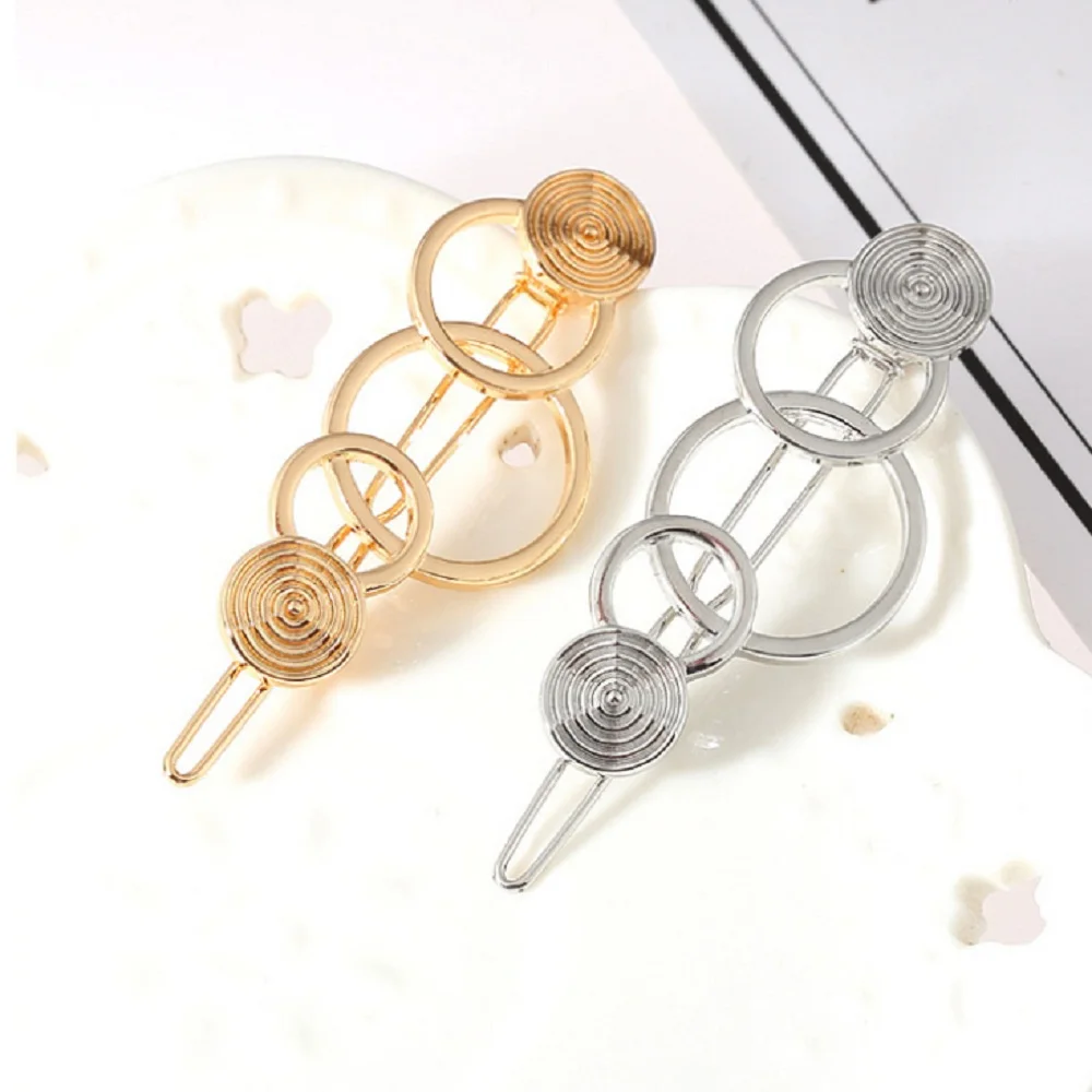 

1 Pcs New Fashion Hollow metal Hairpin golden silver Geometry 3- ring Shape Women Hair Clips Barrettes Hair Styling Accessories
