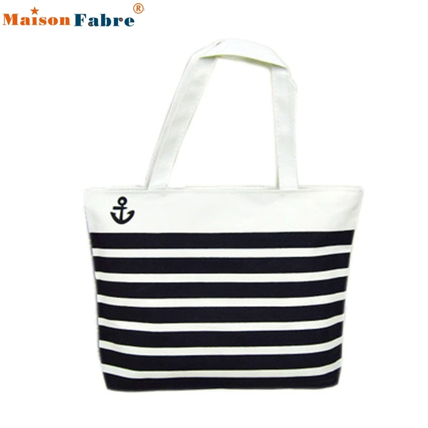 High quality Canvas Black Anchor Pattern Shopping Shoulder Bags Women Handbag Beach