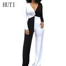 HUTI Black White Patchwork Jumpsuits Sexy Deep V Neck Long Sleeve Autumn Loose Playsuits Women Combinaison Femme Plus Size XXL HUTI Black White Patchwork Jumpsuits Sexy Deep V Neck Long Sleeve Autumn Loose Playsuits Women Combinaison Femme Plus Size XXL