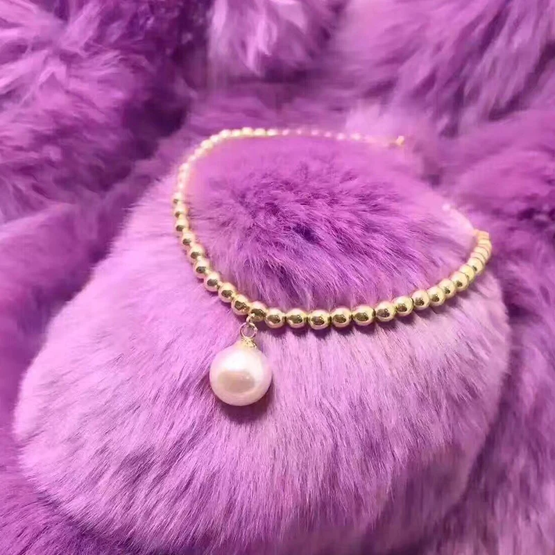 Женский браслет из натурального жемчуга 18k с золотыми бусинами длина 16 + 2 см