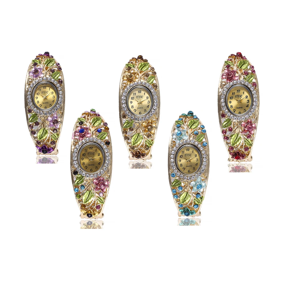 CdyBox роскошные женские элегантные RhinestoneWatch браслет цветок алмаз ювелирные