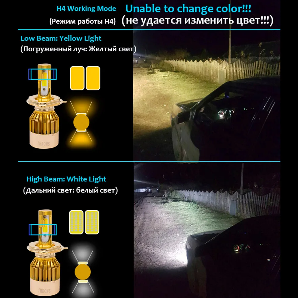 Yhkoms фар автомобиля H4 LED H7 светодиодные лампы 3000 К 6000 H1 H3 H8 H11 9005 HB3 9006 HB4 880 881 H27
