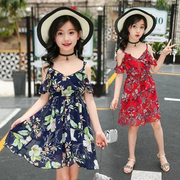

Girls Bohemia Dresses 2018 Teenager Girls' Sleeveless Beach Dress for Kids Floral Party Dresses Toddler Children Clothing