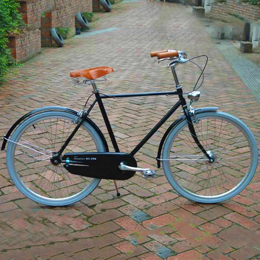 

Retro Comfort Leather Classic Cycle Bicycle Bike Cycling Saddle Seat with Spring