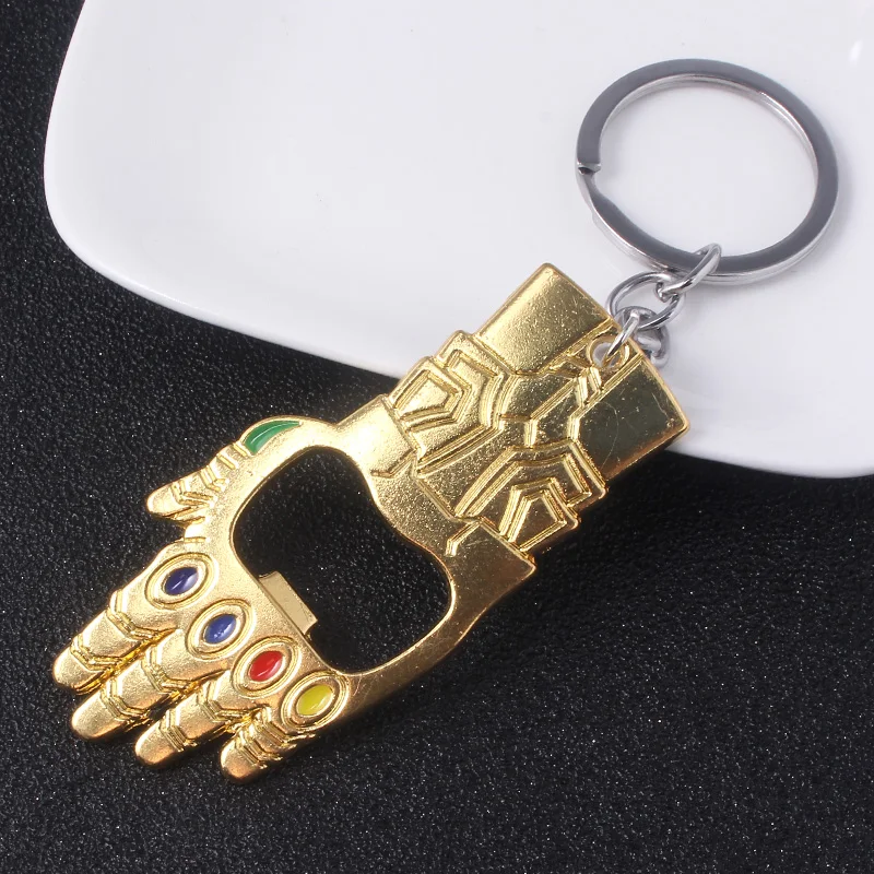 

Thanos glove Gauntlet Bottle opener Keychain Avengers 3 Infinity War Power Stone Crystal Keyring Men Best friend llavero Jewelry