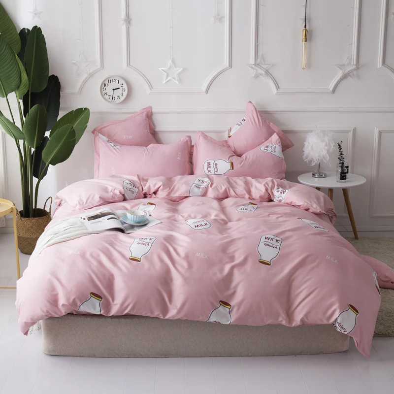 

Cartoon Milk Bottle Children Bed Linens Set Bedclothes Kid Pink Pillowcases Twin UK Queen Bedding Duvet Cover Set girls bedding