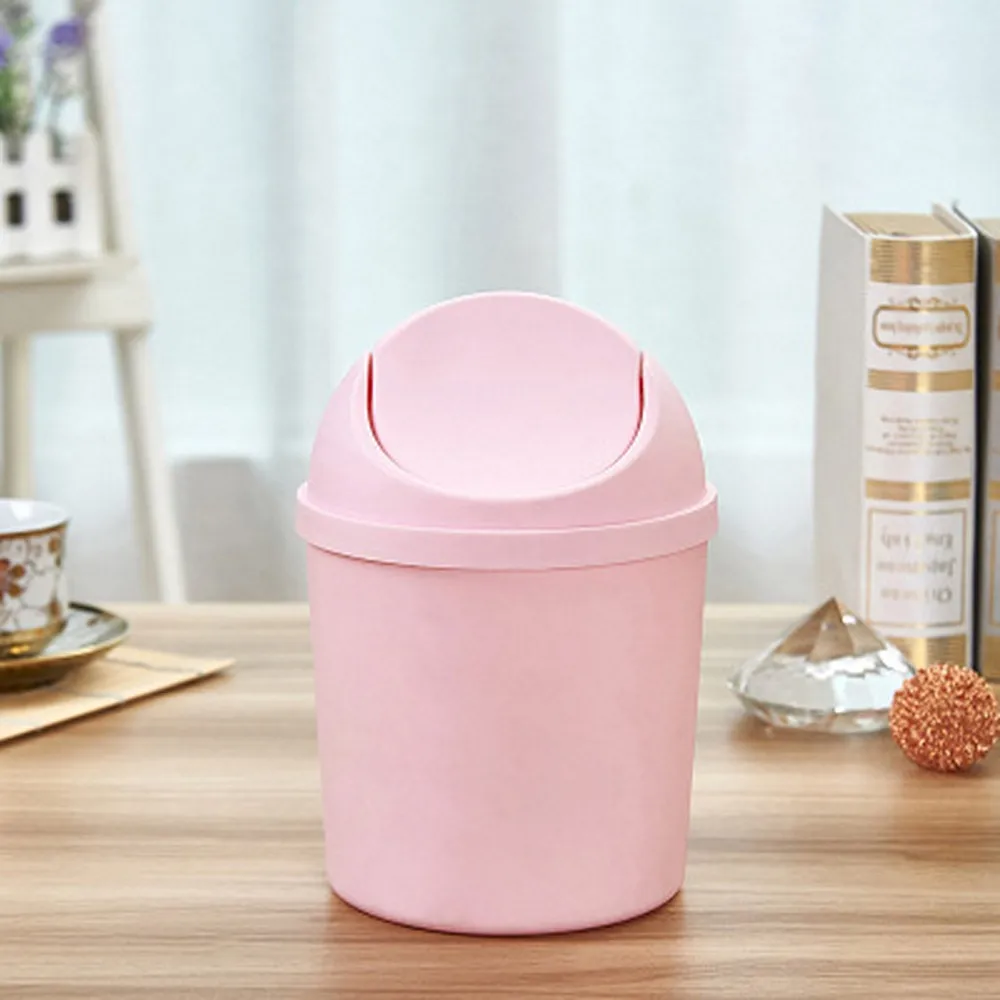 Mini Shake Top Desktop Trash Can Storage Bucket Plastic Cover Can