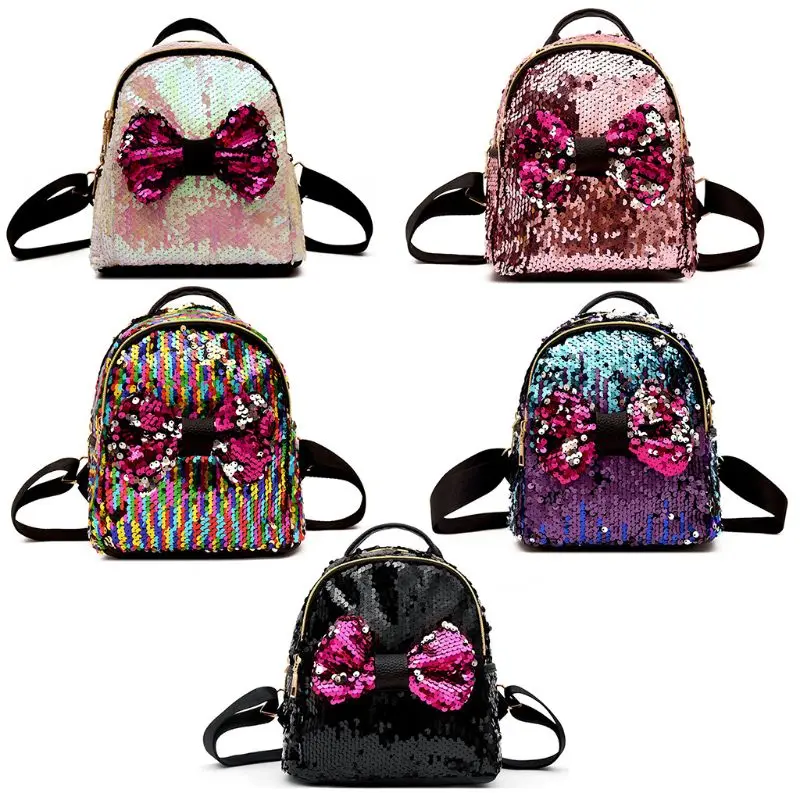 Для женщин обувь для девочек маленькая сумочка бантом блёстки Блестящий рюкзак дорожная школьная сумка