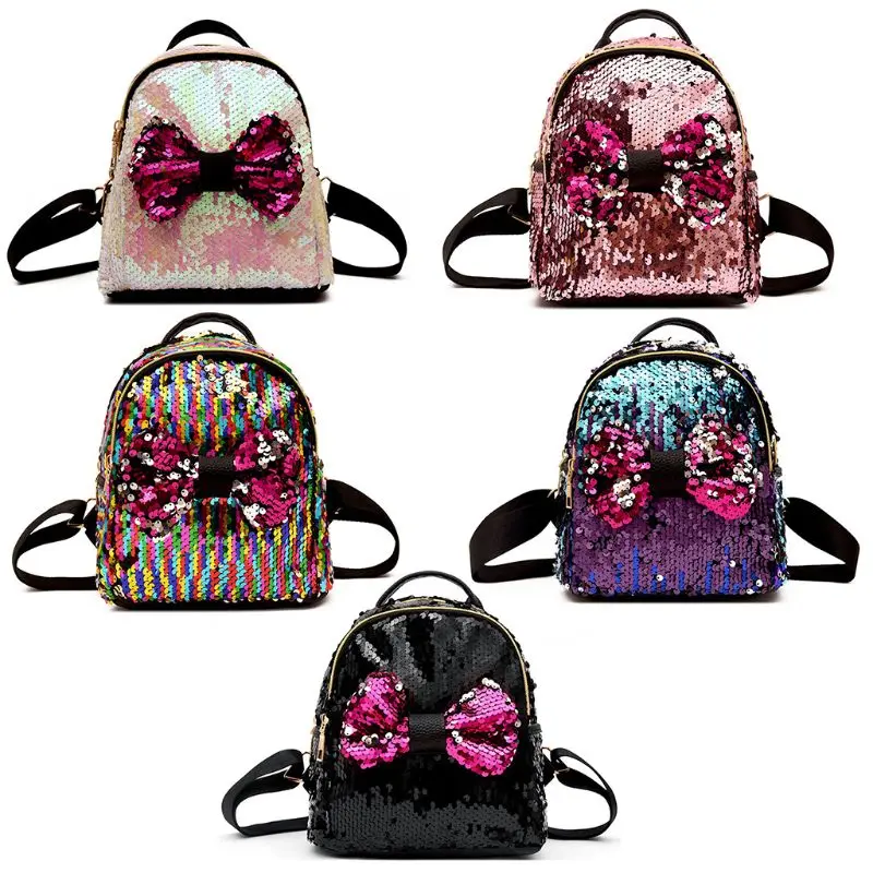 

Women Girls Small Handbag Bowknot Sequins Glitter Backpack Rucksack Travel Shoulder School Bag