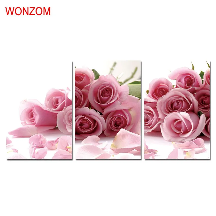 WONZOM HD Printed 3Pcs Pink Roses Wall Pictures Framed Directly To Hang For Living Room Large Modern Cuadros Decoracion 2017 | Дом и сад