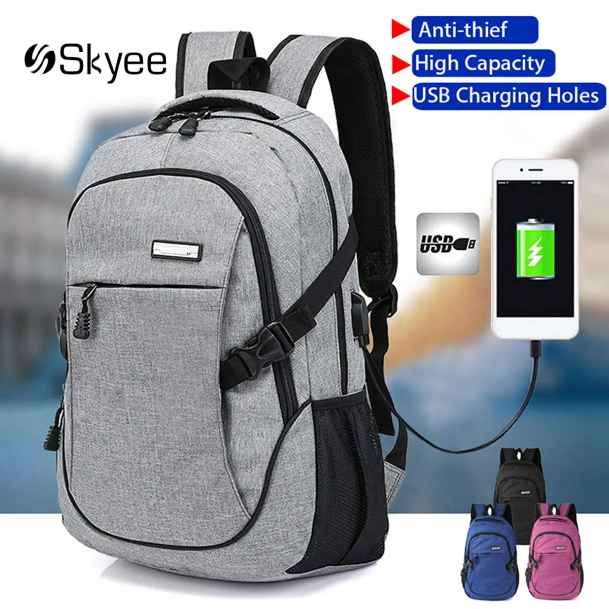 

S SKYEE 1pcs High Quality USB Charge Interface Canvas Bag Laptop Notebook Backpack Laptop Case Cover Bag For Women Men