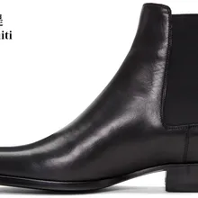 Qianruiti/осенне-зимние мужские ботинки «Челси» из черной замши на низком каблуке в британском винтажном стиле; уличные ботинки в западном стиле; мужская обувь