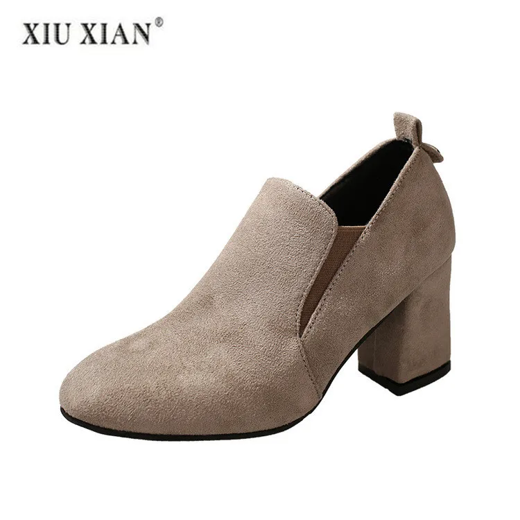 

Ankle Boots For Women Winter Autumn Women Boots Basic Square Toe Flock Ladies Fashion Booties High Heel 7cm Booties Slip-On