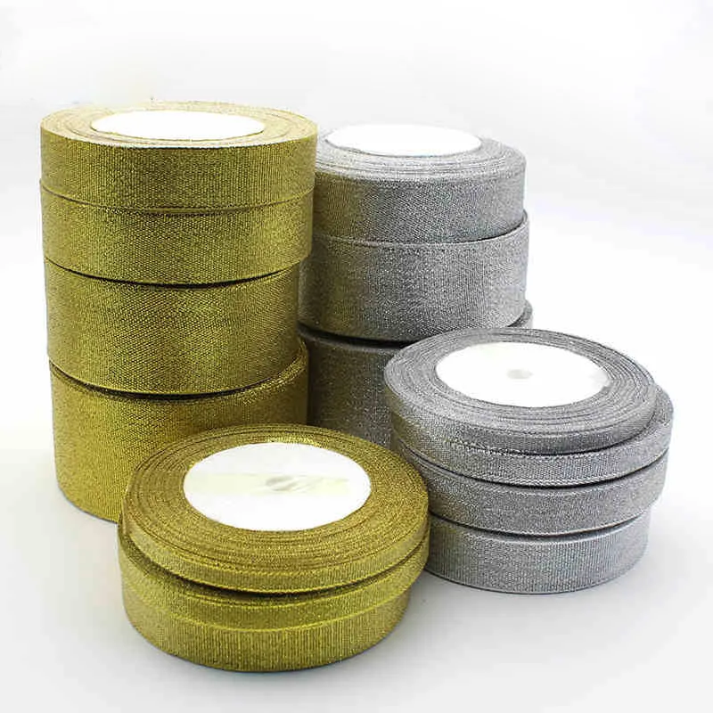 

6mm-40mm Gold Silver Metallic Glitter Ribbons 25yards DIY Crafts Sewing Fabric Christmas Party Wedding Supplies Gift Wrap