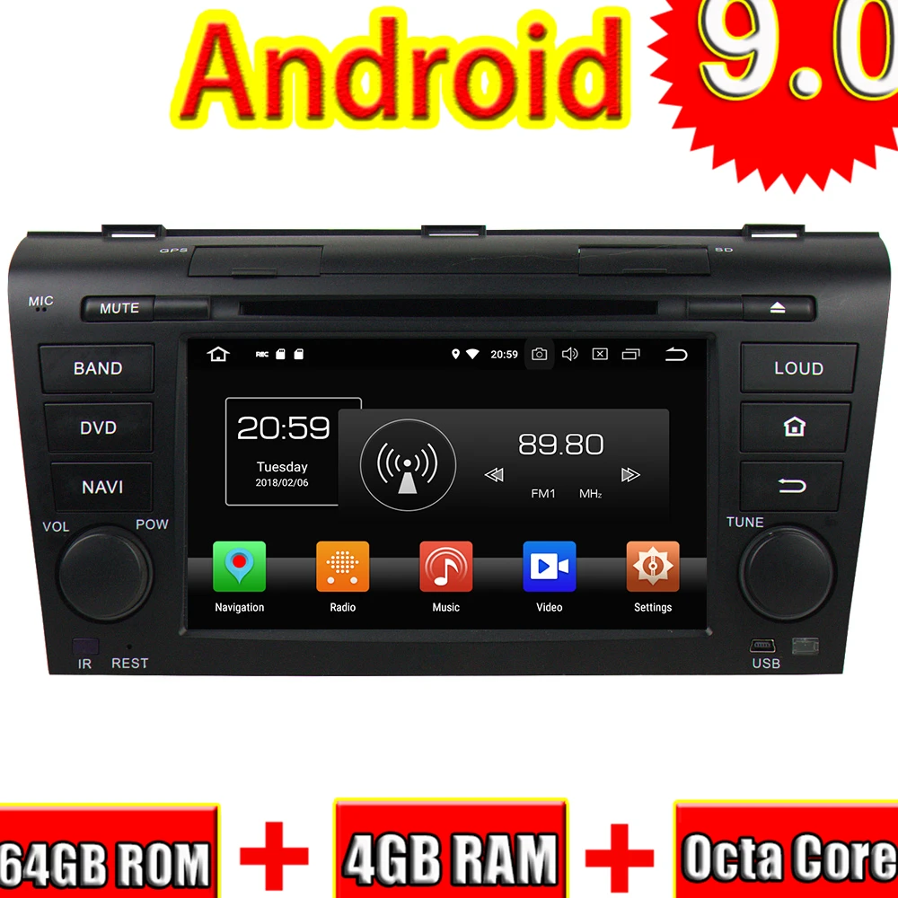 Topnavi 7 ''4 ядра Android 8,1 автомобильный DVD мультимедийный плеер для Mazda 3 2004-2009 аудио Радио стерео 2DIN gps навигации