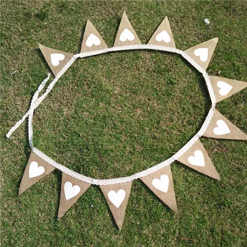 

Lace Linen Wedding Banners Love Hearts Pulling Flag Banners Hanging Flags For Wedding Party Accessories Decor Supplies
