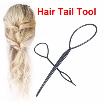 

2Sets(=4pcs) Women Girl Ponytail Creator Plastic Loop Styling Tools Black Topsy Pony Tail Hair Braid Maker Styling Tool