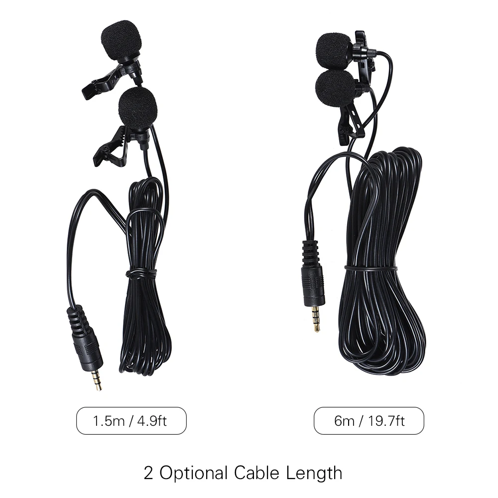 ARIMIC двухголовый петличный нагрудный клип-на всенаправленный микрофонный кабель 1,5/6 м для смартфона для Canon Nikon DSLR камеры