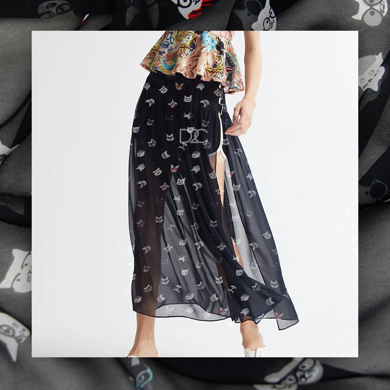 

High-end custom Fashion Cat Digital Printed Silk Georgette Fabric For Summer Dress,Width 140cm Clothing cloth For DIY Sewing HOT