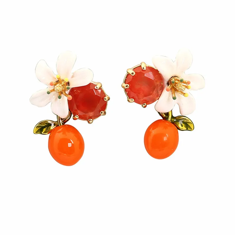

Warmhome Lovely Jewelry Enamel Glaze Copper Cute Naturally Orange Blossom Flower Red Gem For Women Earrings