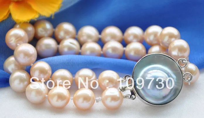 

00574 2row 8" 12mm ROUND PINK PEARL BRACELET MABE
