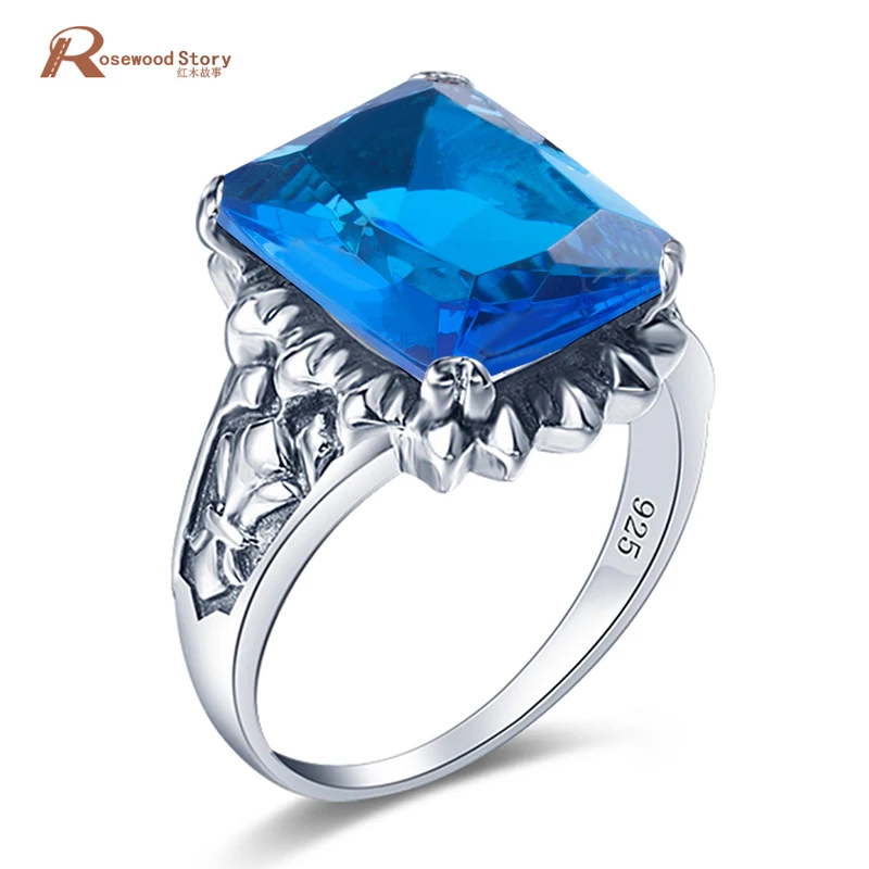 

New Austrian Crystal Vintage Jewelry Rings Unique Design Blue Stone CZ Crystal Cocktail Ring Set for Woman anillo de dedo joyas
