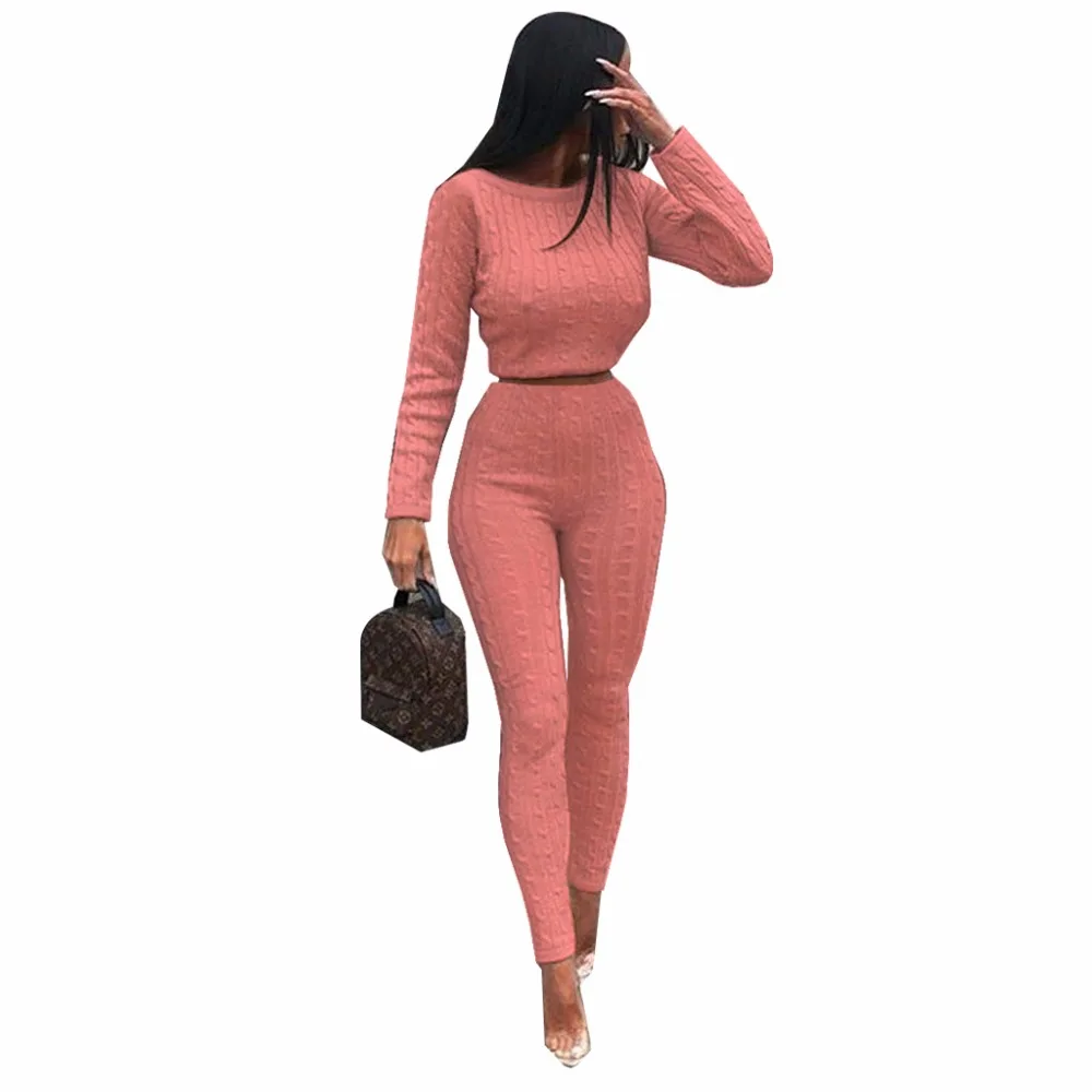 

Joiekuno Solid Sexy Long Jumpsuits blusas mujer de moda 2019 O neck Two piece set Women Set Los pantalones QM3583