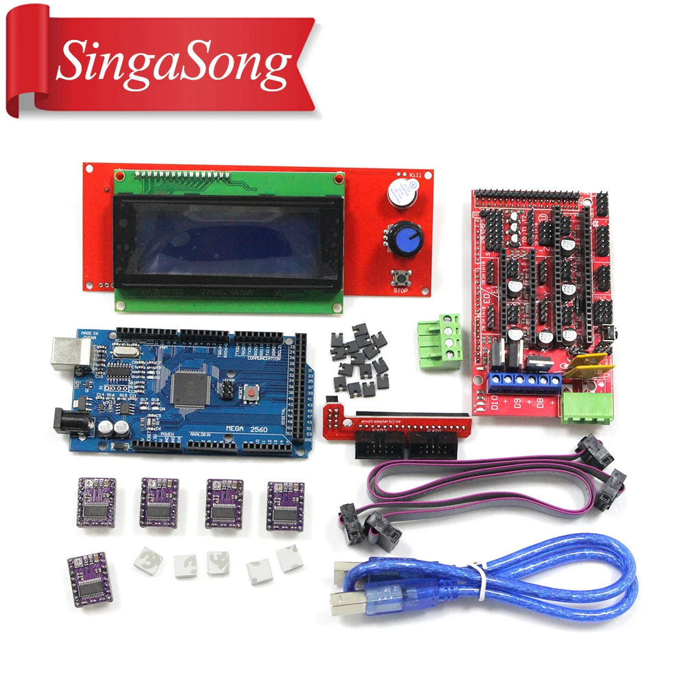 

3D Printer kit 1pcs Mega 2560 R3 + 1pcs RAMPS 1.4 Controller+ 5pcs DRV8825 Stepper Motor Drive + 1pcs LCD 2004 controller