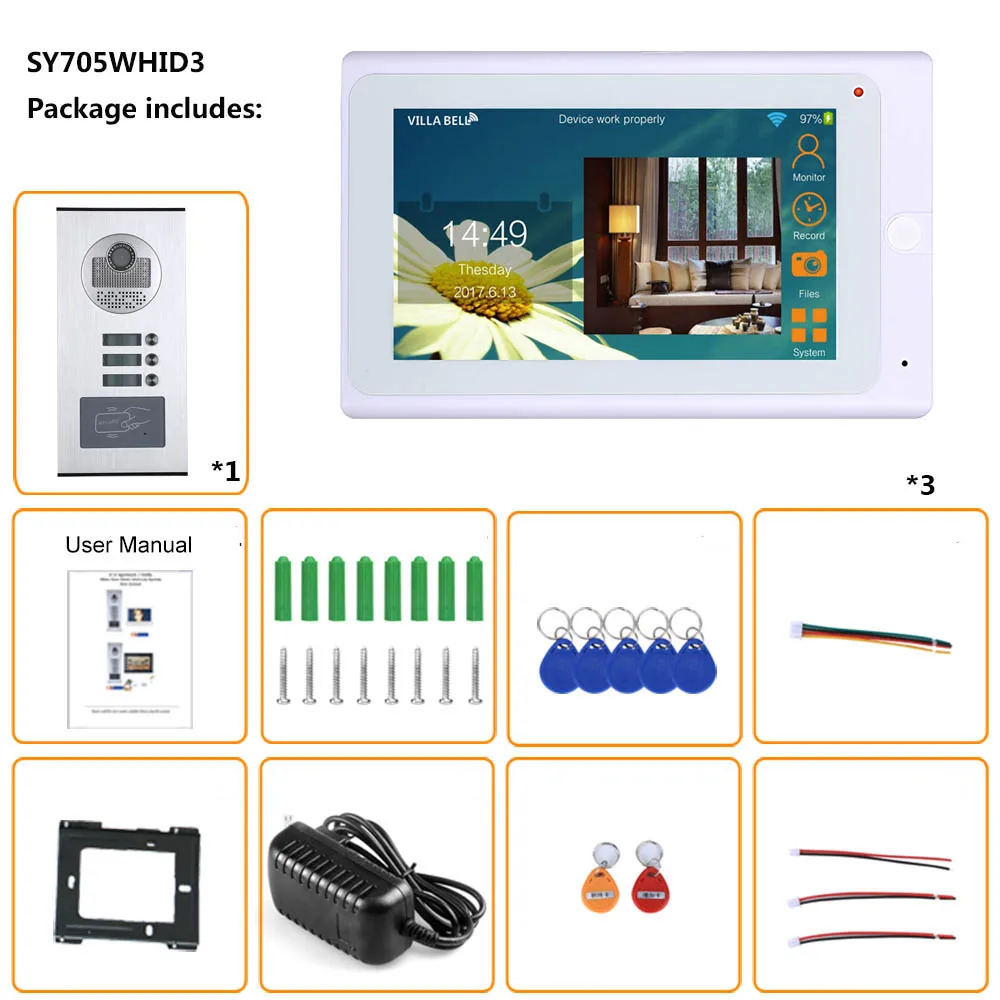 SmartYIBA 3 домохозяйств домофон для квартиры Wi Fi видео домофона доступа RFID дверной