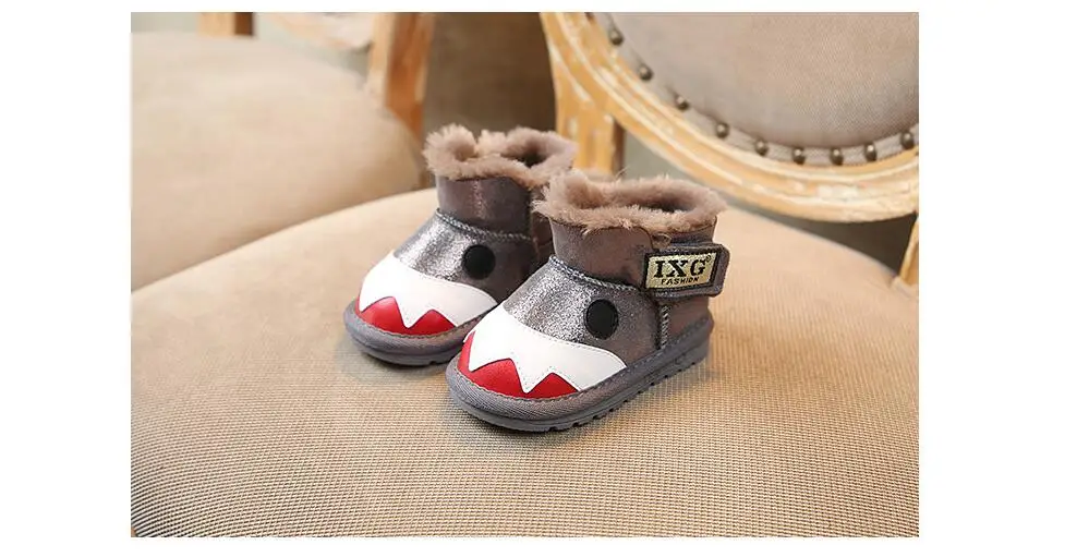 Новинка 2019 года; зимние ботинки для маленьких мальчиков с рисунком акулы; Детские теплые ботинки из натуральной кожи; теплые ботинки на