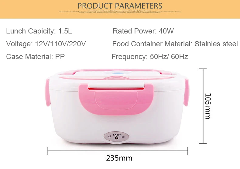 Boîte à Lunch Chauffage Acier Inoxydable 304 Électrique Portable 12V EU plug