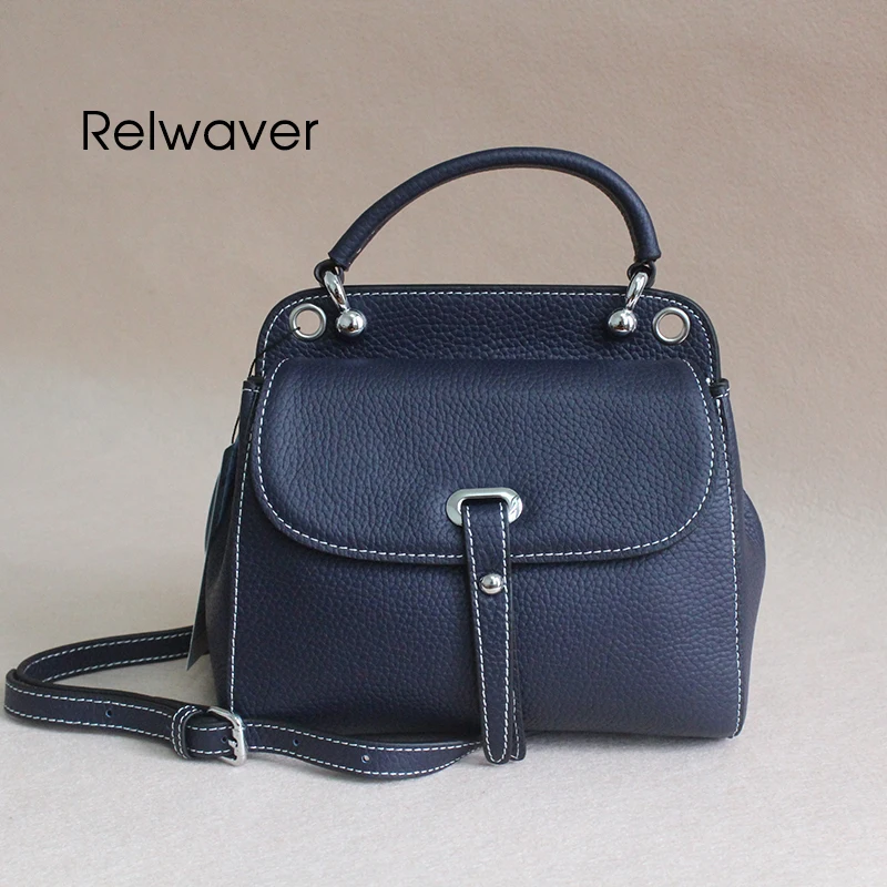 

Relwaver women genuine leather handbags royal blue small shoulder crossbody bags for women double face stylish messenger bags