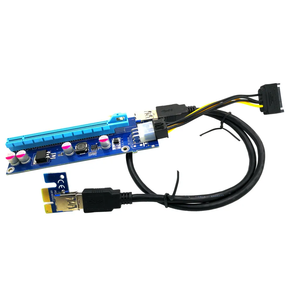 

USB3.0 PCI-E Express 1x To 16x Extender Riser Card Adapter SATA 6Pin Cable