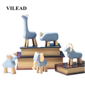 

VILEAD Resin Cartoon Forest Animals Figurines Creative European Giraffe Rhino Elephant Elk Lion Adornment Home Decoration Crafts