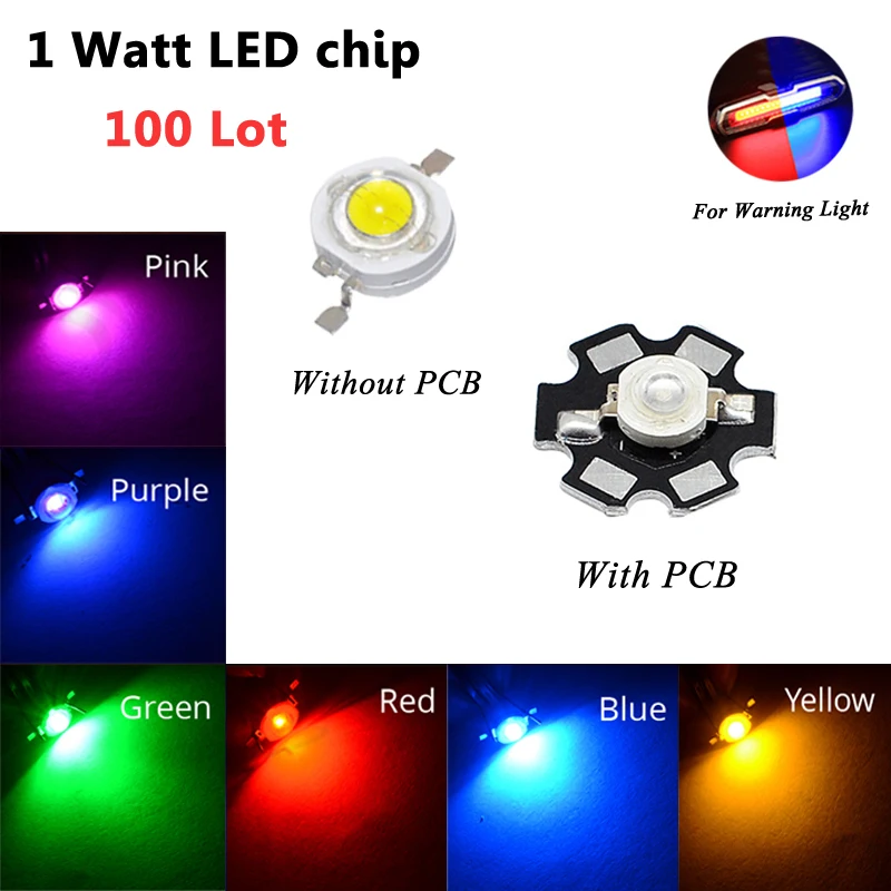 

100pcs 1W High Power Diodes Chip Lights Chip White Red Blue Yellow DIY LED COB Chip Lights SMD Wholesale With PCB Beads LED Bulb