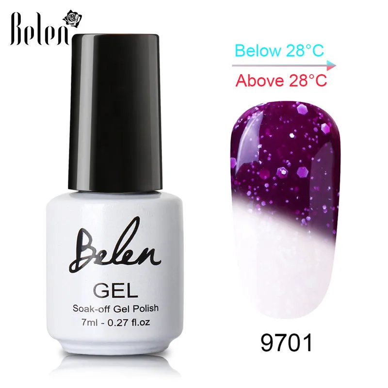 Belen Снежинка изменение цвета УФ-гель для ногтей 7 мл светодиодный лак Полупостоянный замачиваемый 30 цветов тиснение эмаль - Цвет: 001