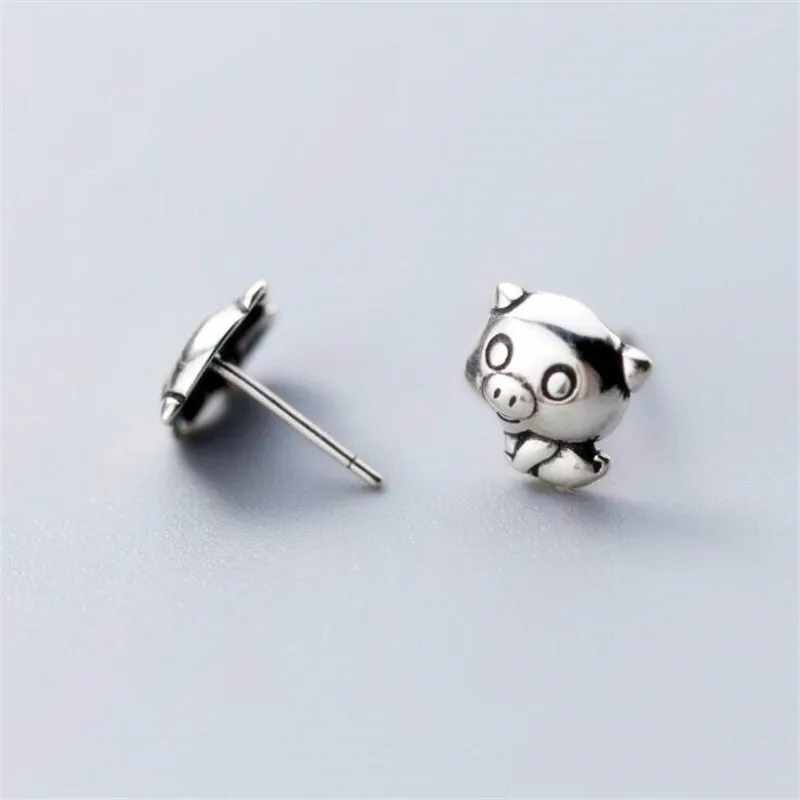 New Simple Korean Style Cute Animal 925 Sterling Silver Jewelry Glossy Personality Sweet Pig Exquisite Stud Earrings SE737 | Украшения и