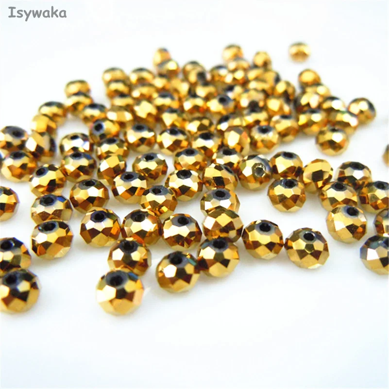 

Isywaka Shining Golden Color 3*4mm 145pcs Rondelle Austria faceted Crystal Glass Beads Loose Spacer Beads for Jewelry Making